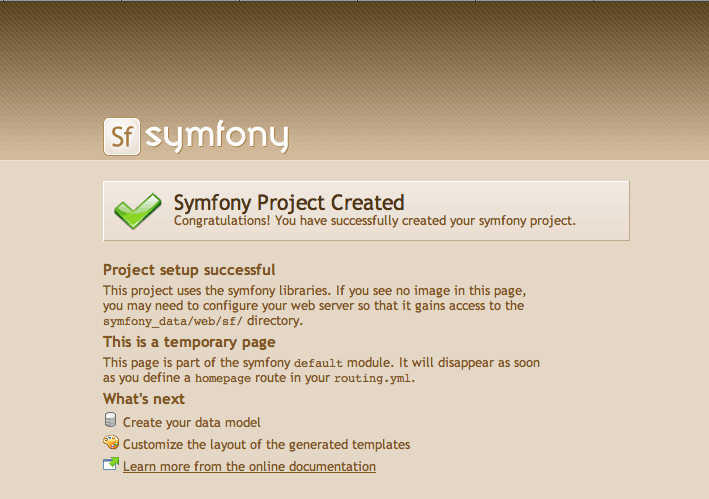 Symfony 1 project created page